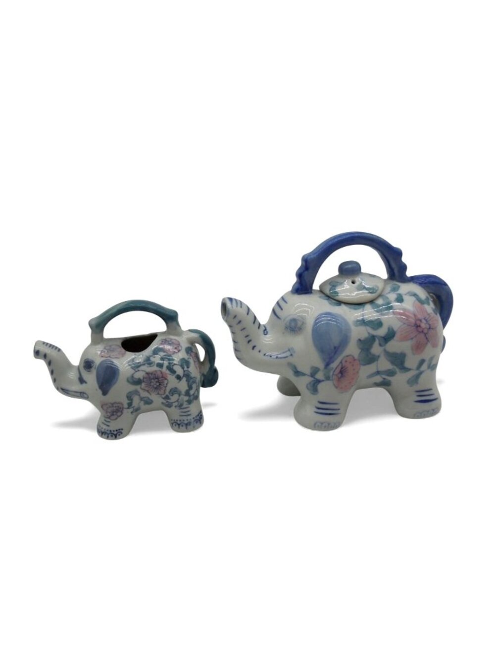 Elephant Tea Set Floral Ceramic Blue and White Vintage